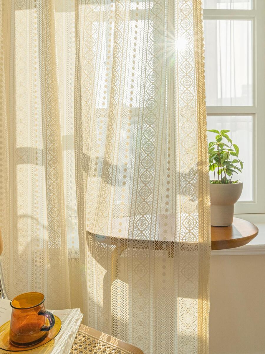 1入組幾何樣式單片透視窗簾 - 米色 - 查看 1