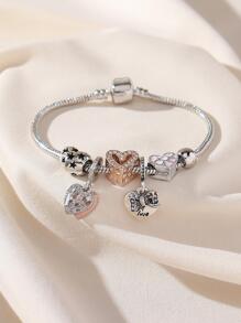 1入組時尚水鑽裝飾心蝴蝶結吊墜手鏈適合女士適合派對 - 彩色 - 查看 1