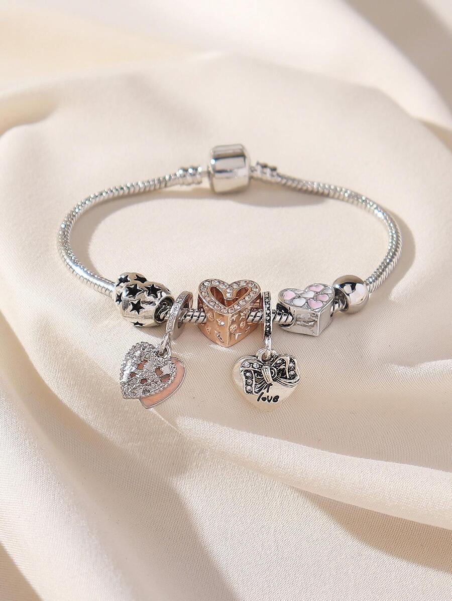 1入組時尚水鑽裝飾心蝴蝶結吊墜手鏈適合女士適合派對 - 彩色 - 查看 1