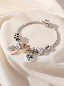 1入組時尚水鑽裝飾心蝴蝶結吊墜手鏈適合女士適合派對 - 彩色 - 查看 2