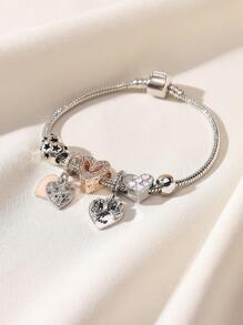 1入組時尚水鑽裝飾心蝴蝶結吊墜手鏈適合女士適合派對 - 彩色 - 查看 4