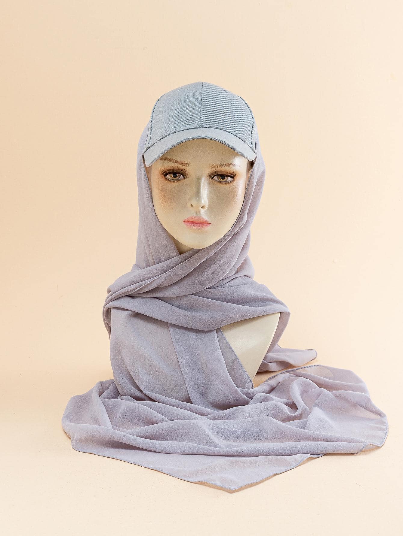 Solid Baseball Cap With Scarf Hair Sleep Cap - Light Grey - View 1