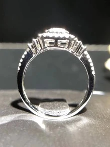 1入組奢華方晶鋯石裝飾戒指適合女士適合派對 - 銀色 - 查看 3