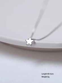 1pc Simple & Geometric Shape Titanium Steel Beaded Pendant Necklace For Women, Unique & Elegant Contemporary Collarbone Chain, Non-fading Cold-tone Gift - Silver - View 5