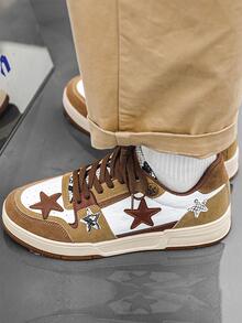 Sporty Skate Shoes For Men, Star Pattern Colorblock Lace-up Front Sneakers - Multicolor - View 3