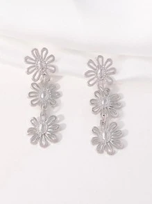 Pendientes largos flor - Plateado - Ver 2