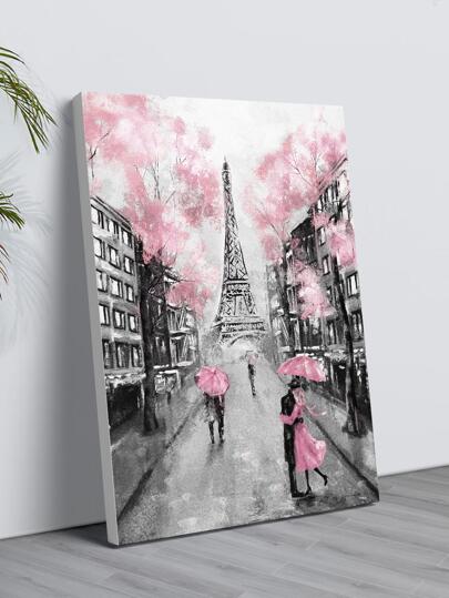 1 pieza Pintura enmarcada con torre & con estampado de figura