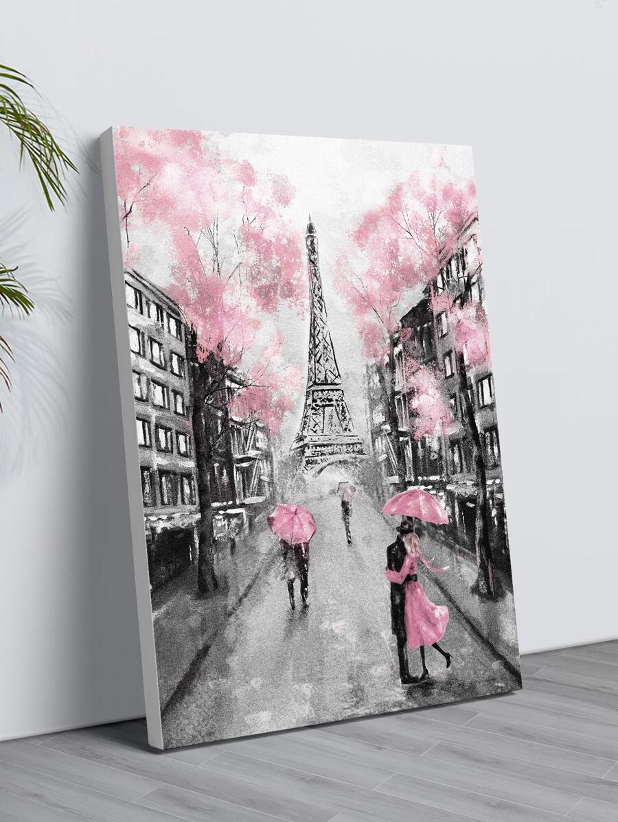 1pc Tower & Figure Graphic Framed Painting,Wall Art,Canvas,Poster Gifts Birthday Graduation - Multicolor - View 1