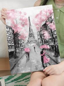 1pc Tower & Figure Graphic Framed Painting,Wall Art,Canvas,Poster Gifts Birthday Graduation - Multicolor - View 4