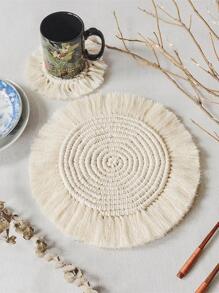1 pieza unicolor tejido con diseño de fleco simple no-tejido de tela anti deslizante Tapete de mesa para Vajilla mesa Decoración