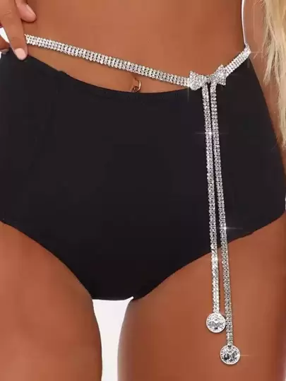 Party 1pc Luxury Copper Alloy Rhinestone Decor Waist Chain For Women For Daily Life Halloween Summer, School Fall, Autumn, Halloween