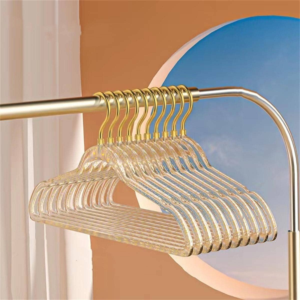 10 Cái/bộ Móc Treo PP, Hiện Đại Vàng Lấp Lánh Trong Suốt Móc Treo Quần Áo Chống Trơn Trượt Cho Hộ Gia Đình - Vàng - Xem 1