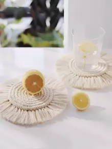 1 pieza unicolor tejido con diseño de fleco simple no-tejido de tela anti deslizante Tapete de mesa para Vajilla mesa Decoración