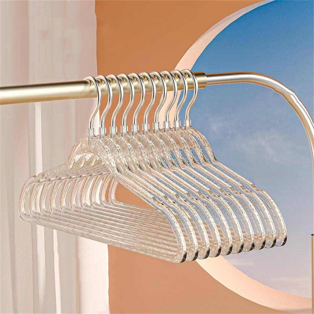 10入組/套PP衣架，現代銀色透明亮片家用防滑衣架 - 銀色 - 查看 1