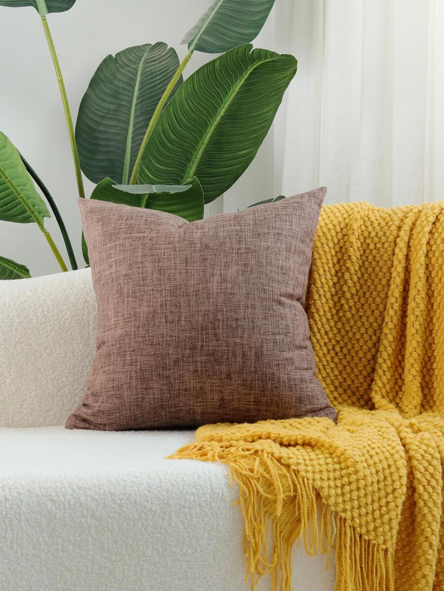 1入組無填充物素色靠墊套，現代織物裝飾抱枕套適用於客廳和臥室 - 咖啡棕 - 查看 1