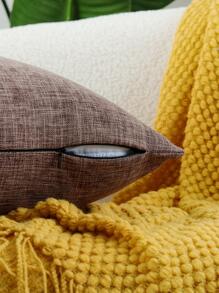 1入組無填充物素色靠墊套，現代織物裝飾抱枕套適用於客廳和臥室 - 咖啡棕 - 查看 2