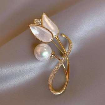 1入組時尚珍珠水鑽裝飾花朵形狀胸針適合女士日常裝飾