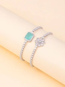 2 cái/bộ Vòng Tay Trang Trí Kim Cương Giả - Bạc - Xem 1