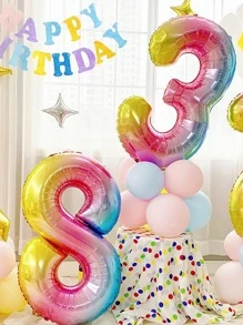 1pc 34 Inch Number Shaped Balloon, Back To School Valentine Day - Multicolor - View 3