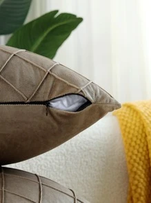 1入組絲絨鑽石有圖案手工百褶枕套,卡其色 - 卡其色 - 查看 4