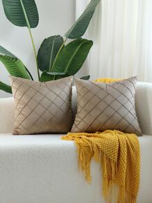 1入組絲絨鑽石有圖案手工百褶枕套,卡其色 - 卡其色 - 查看 1