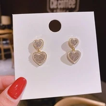 1 Đôi Thời Trang Kim Cương Giả Trang Trí Trái Tim Thiết Kế Bông Tai Giọt Cho Nữ Trang Trí Hàng Ngày - yêu - Xem 2