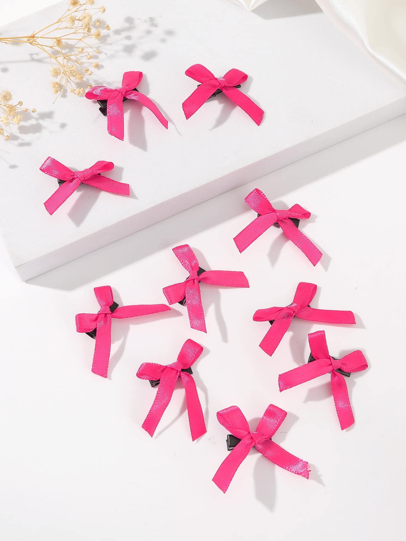 可爱 10 件装芭蕾蝴蝶结发夹情人节 - 玫紅色 - 查看 1