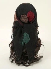 1 chiếc khăn quàng cổ thêu hoa thời trang giản dị dành cho nữ, thích hợp để mặc hàng ngày - màu đen - Xem 1