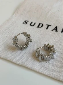 MESTILO 1 Par De Aretes Minimalistas De Aros Plegados De Cobre, Joyas Para Las Orejas, Regalo Para Mujeres - Plateado - Ver 1