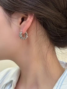 MESTILO 1 Par De Aretes Minimalistas De Aros Plegados De Cobre, Joyas Para Las Orejas, Regalo Para Mujeres - Plateado - Ver 3