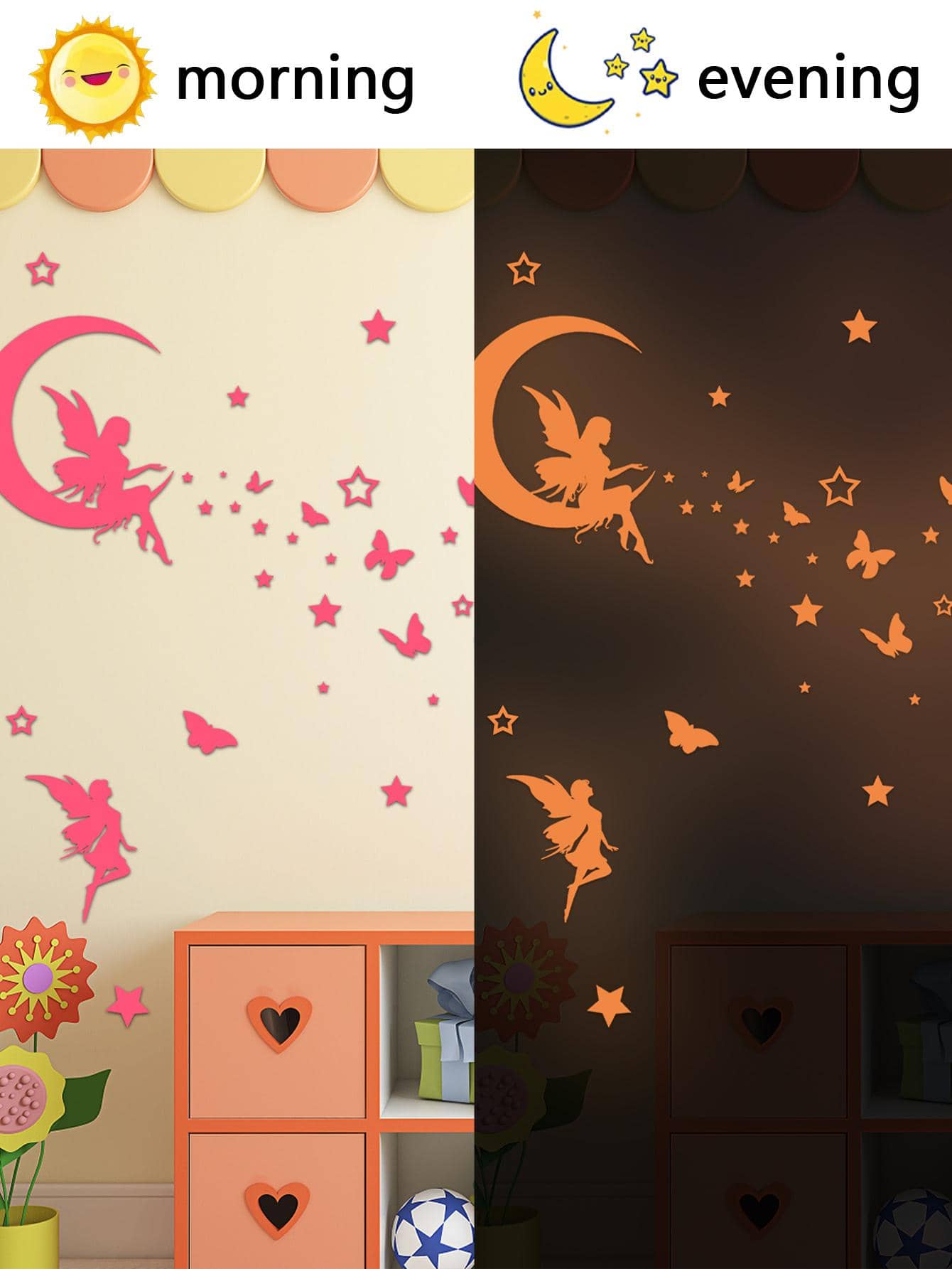 1pc PVC Wall Sticker, Fashionable Moon & Fairy Pattern Glow In The Dark Wall Decal For Home Decoration, Renovation Stickers Peel Wall Panels, Wall Paper, Wallpapers, Spring Decoration Items Refresh Your Home, Rama Decoration Stickers - Multicolor - View 6