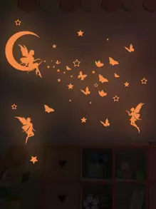 1 件 PVC 墙贴，时尚月亮和仙女图案夜光墙贴，适用于家居装饰，翻新贴纸，可撕墙板，墙纸，壁纸，春季装饰品让您的家焕然一新，拉玛装饰贴纸 - 彩色 - 查看 3