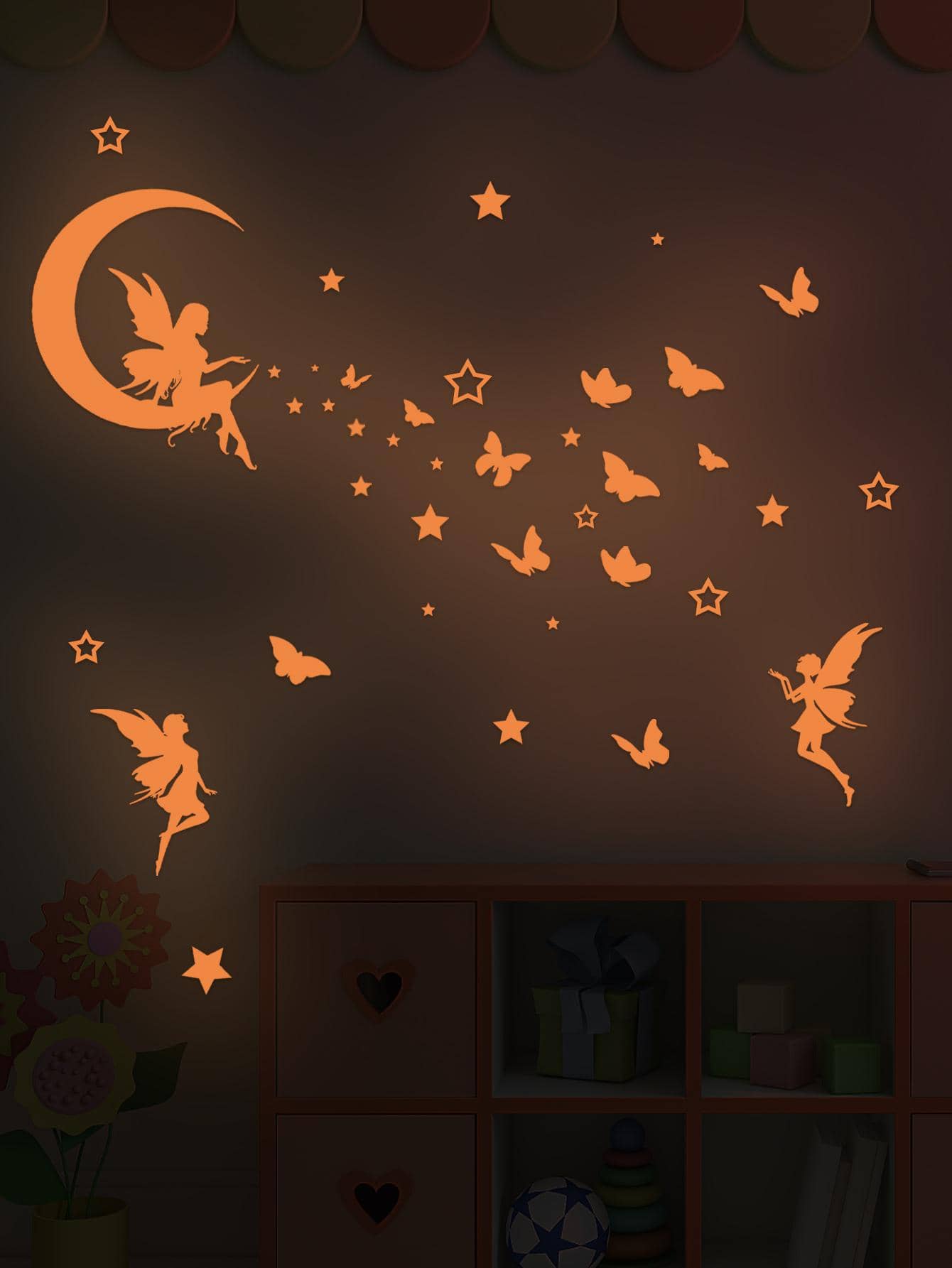 1pc PVC Wall Sticker, Fashionable Moon & Fairy Pattern Glow In The Dark Wall Decal For Home Decoration, Renovation Stickers Peel Wall Panels, Wall Paper, Wallpapers, Spring Decoration Items Refresh Your Home, Rama Decoration Stickers - Multicolor - View 3