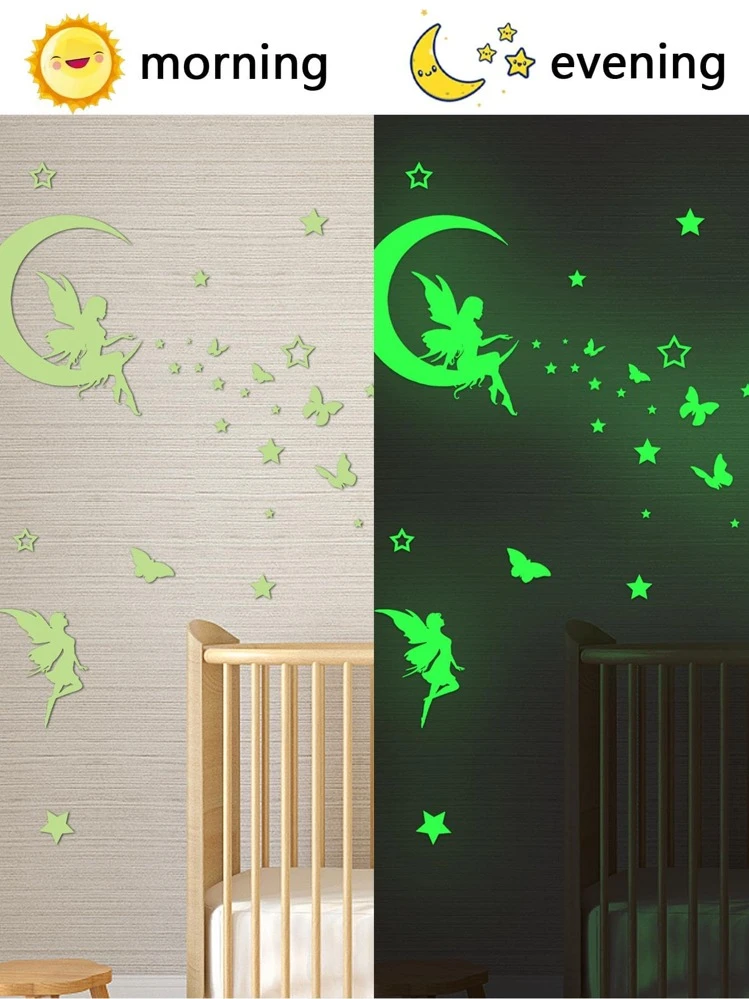 1pc PVC Wall Sticker, Fashionable Moon & Fairy Pattern Glow In The Dark Wall Decal For Home Decoration, Renovation Stickers Peel Wall Panels, Wall Paper, Wallpapers, Spring Decoration Items Refresh Your Home, Rama Decoration Stickers - Multicolor - View 5