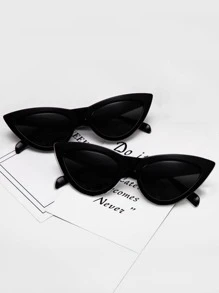 1副女士黑色猫眼复古三角猫眼太阳镜，欧美风格，韩版时尚，夜店风个性化猫眼眼镜 - 黑色 - 查看 3
