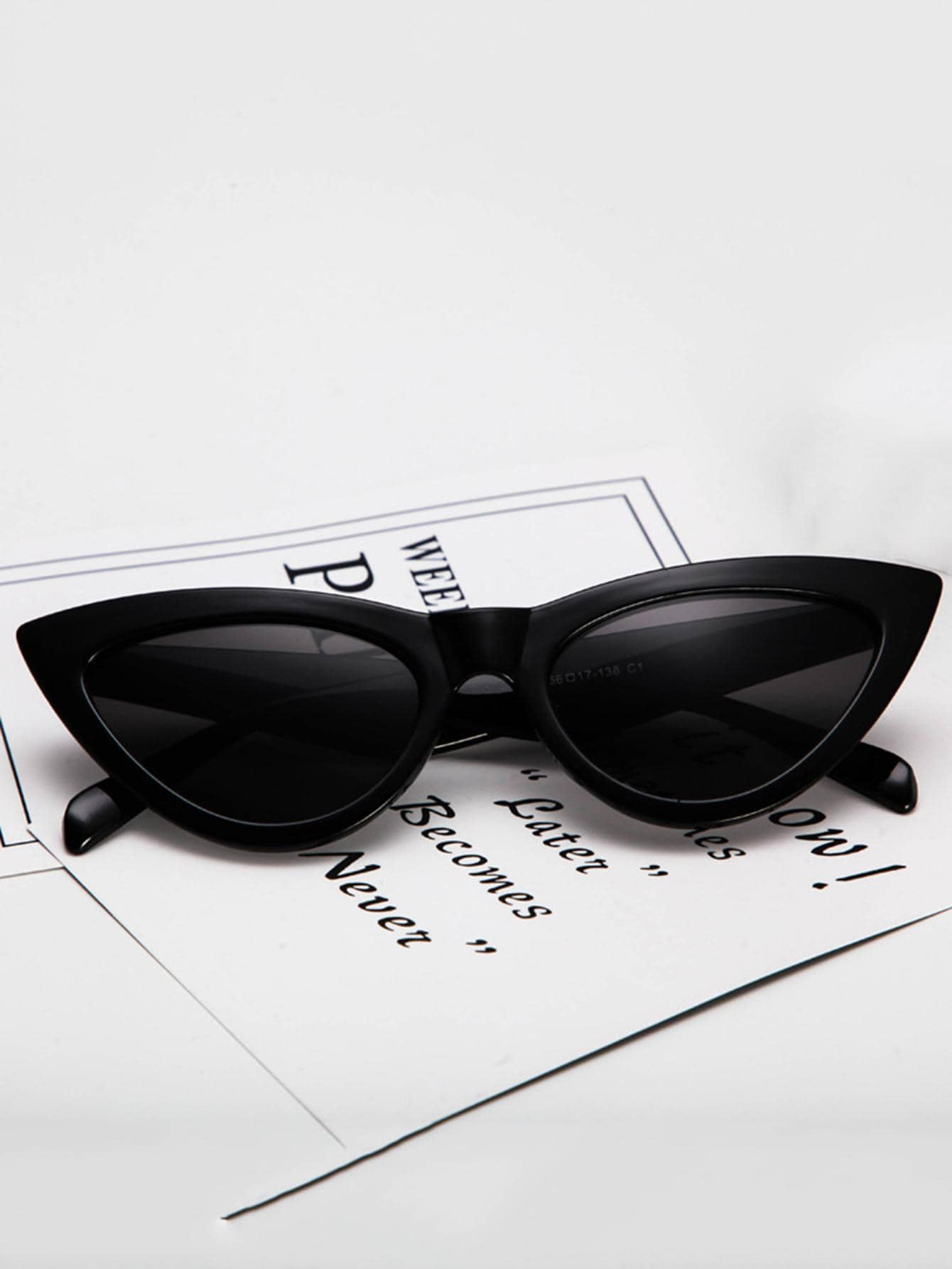 1副女士黑色猫眼复古三角猫眼太阳镜，欧美风格，韩版时尚，夜店风个性化猫眼眼镜 - 黑色 - 查看 1