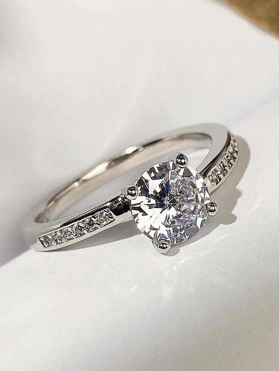 1 Chiếc Nhẫn Trang Trí Đính Đá Cubic Zirconia Quyến Rũ Cho Nữ Dự Tiệc, Món Quà Tinh Tế Ngày Lễ Tình Nhân - Bạc - Xem 1