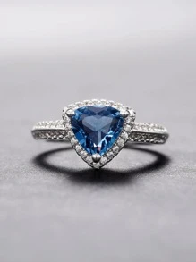 1 Màu Xanh Quyến Rũ Đính Đá Cubic Zirconia Tam Giác Trang Trí Nhẫn Cho Nữ Dự Tiệc Tinh Tế Quà Tặng Ngày Lễ Tình Nhân - Màu xanh lam - Xem 4