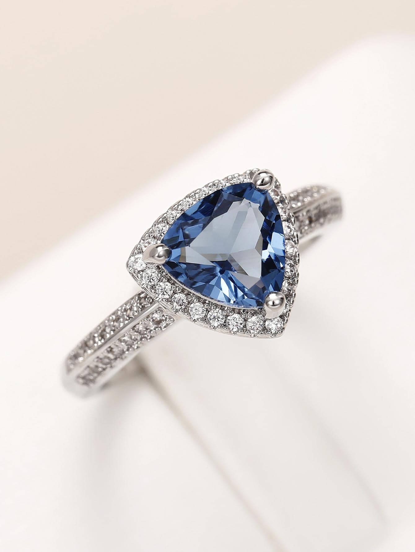 1 Màu Xanh Quyến Rũ Đính Đá Cubic Zirconia Tam Giác Trang Trí Nhẫn Cho Nữ Dự Tiệc Tinh Tế Quà Tặng Ngày Lễ Tình Nhân - Màu xanh lam - Xem 1