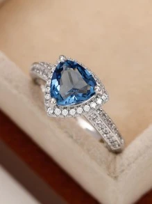1 Màu Xanh Quyến Rũ Đính Đá Cubic Zirconia Tam Giác Trang Trí Nhẫn Cho Nữ Dự Tiệc Tinh Tế Quà Tặng Ngày Lễ Tình Nhân - Màu xanh lam - Xem 3