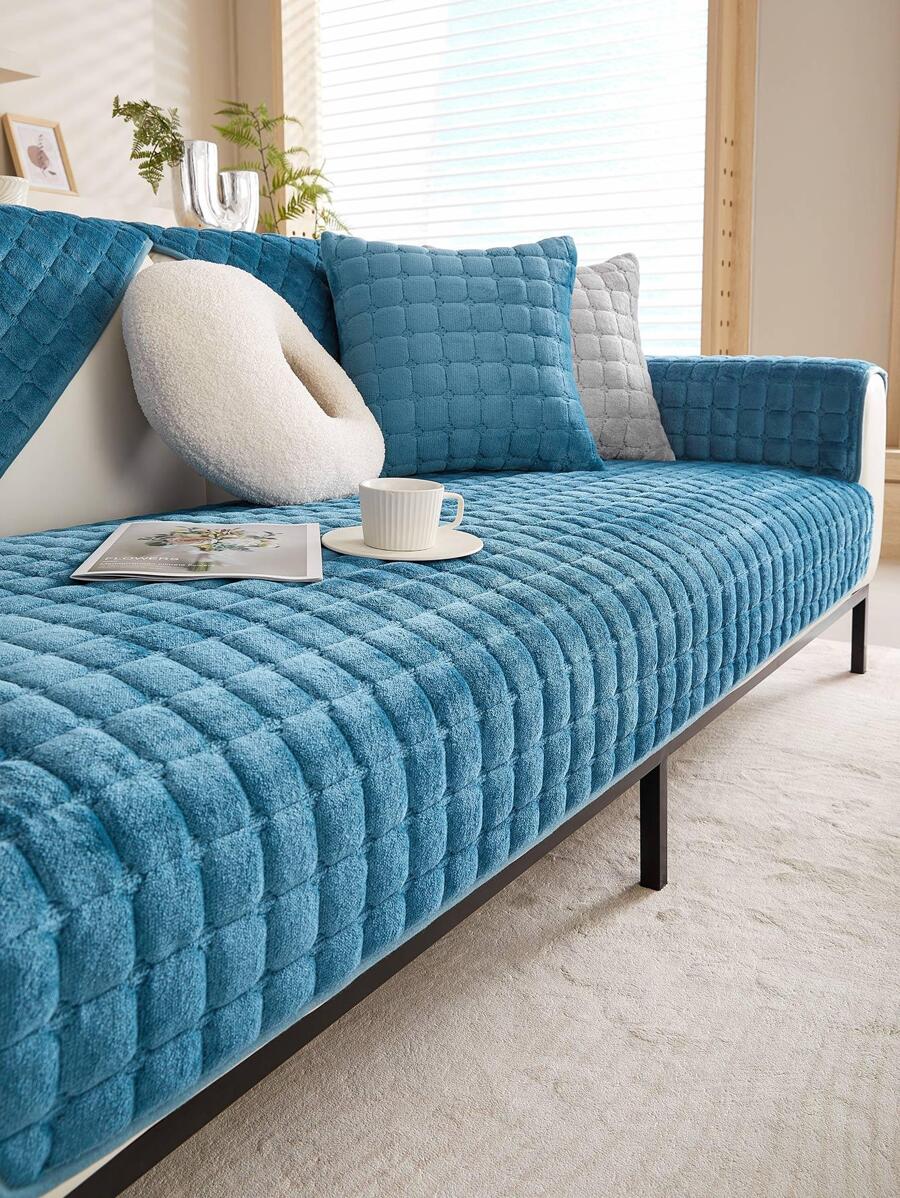 1 chiếc khăn sofa màu trơn - Màu xanh lam - Xem 1