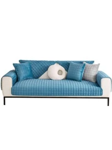 1 chiếc khăn sofa màu trơn - Màu xanh lam - Xem 2