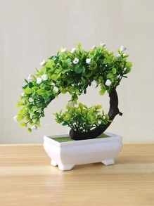 1pc Artificial Potted Plant, Fake Flower Mini Tree Ball Bonsai, Home Decor Tabletop Ornament Set, Artificial Plant, Home Decor, Room Decor, Suitable For Christmas, New Year, Valentine's Day, All Seasons - White - View 2