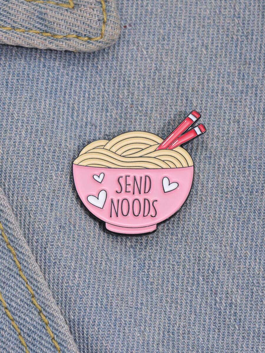 1入組可愛卡通粉色的麵條設計胸針適合女士適用於連衣裙衣服包配件