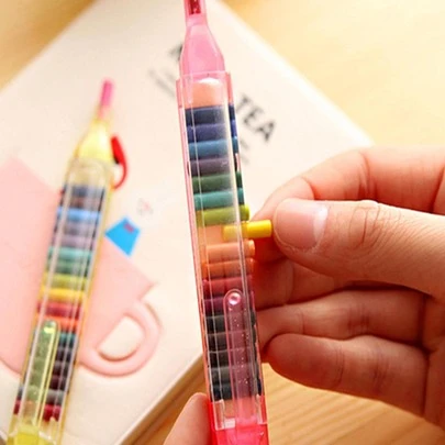 قلم تلوين واحد مختلط الألوان، قلم تلوين بلاستيكي عشوائي الألوان الحديث للأطفال العودة إلى المدرسة