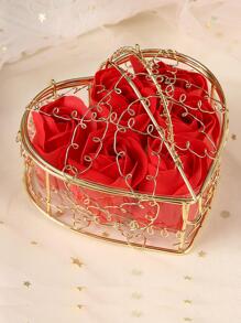 cái hộp lưu trữ hoa hồng nhân tạo & hoa hình trái tim, trang trí hoa nhân tạo bằng nhựa ABS hiện đại để làm quà tặng - Đỏ - Xem 2