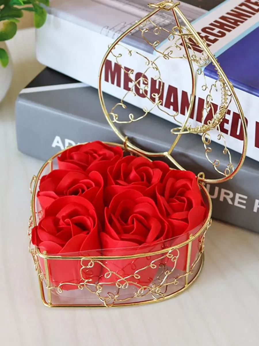 cái hộp lưu trữ hoa hồng nhân tạo & hoa hình trái tim, trang trí hoa nhân tạo bằng nhựa ABS hiện đại để làm quà tặng - Đỏ - Xem 1