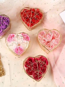 cái hộp lưu trữ hoa hồng nhân tạo & hoa hình trái tim, trang trí hoa nhân tạo bằng nhựa ABS hiện đại để làm quà tặng - Đỏ - Xem 3