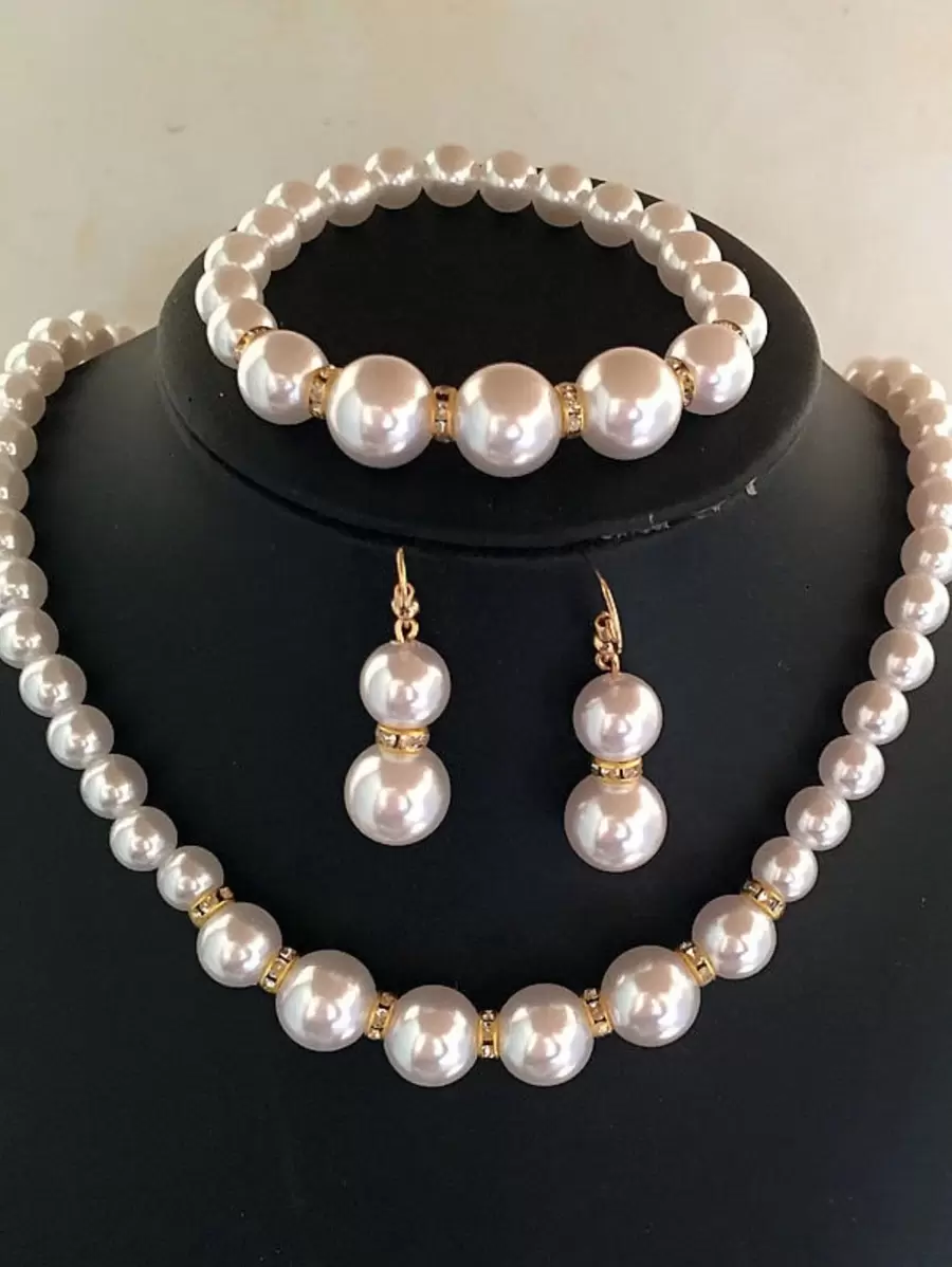 Ensemble De Bijoux De Décoration De Fausses Perles 4 Pièces - Doré - Voir 1