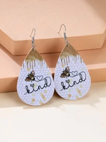 Bee & Letter Graphic Water Drop Earrings - Multicolor - View 1